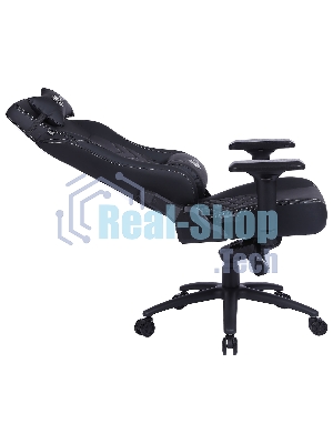 Кресло Cactus CS-CHR-0112BL-M черный, экокожа, 120 кг, подголовник, регулируемые подлокотники, механизм качания