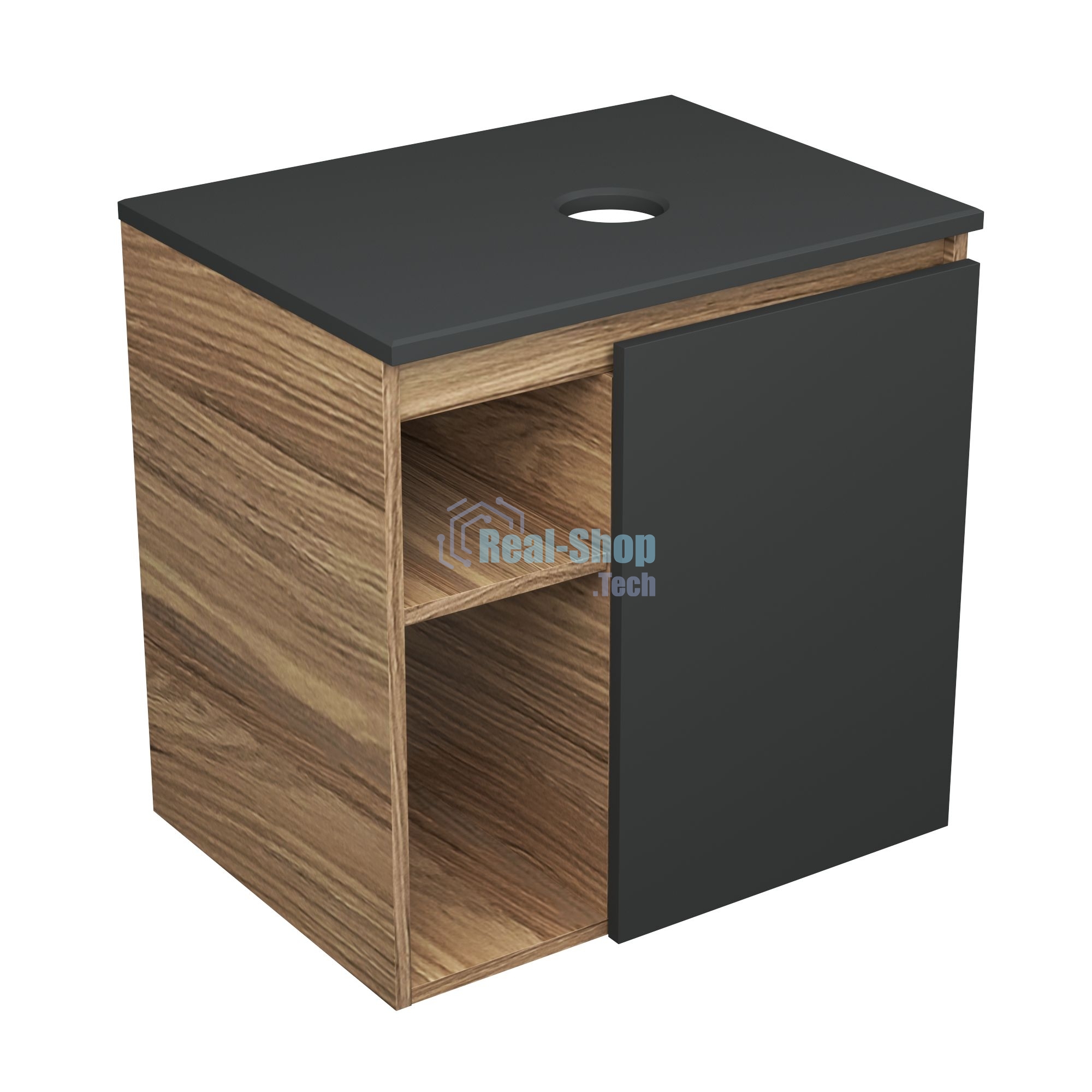 Тумба Bau Dream Blackwood 60 правая, графит, раковина BAU Crystal 40х40, смеситель для раковины высокий Hotel Still, нержавеющая сталь
