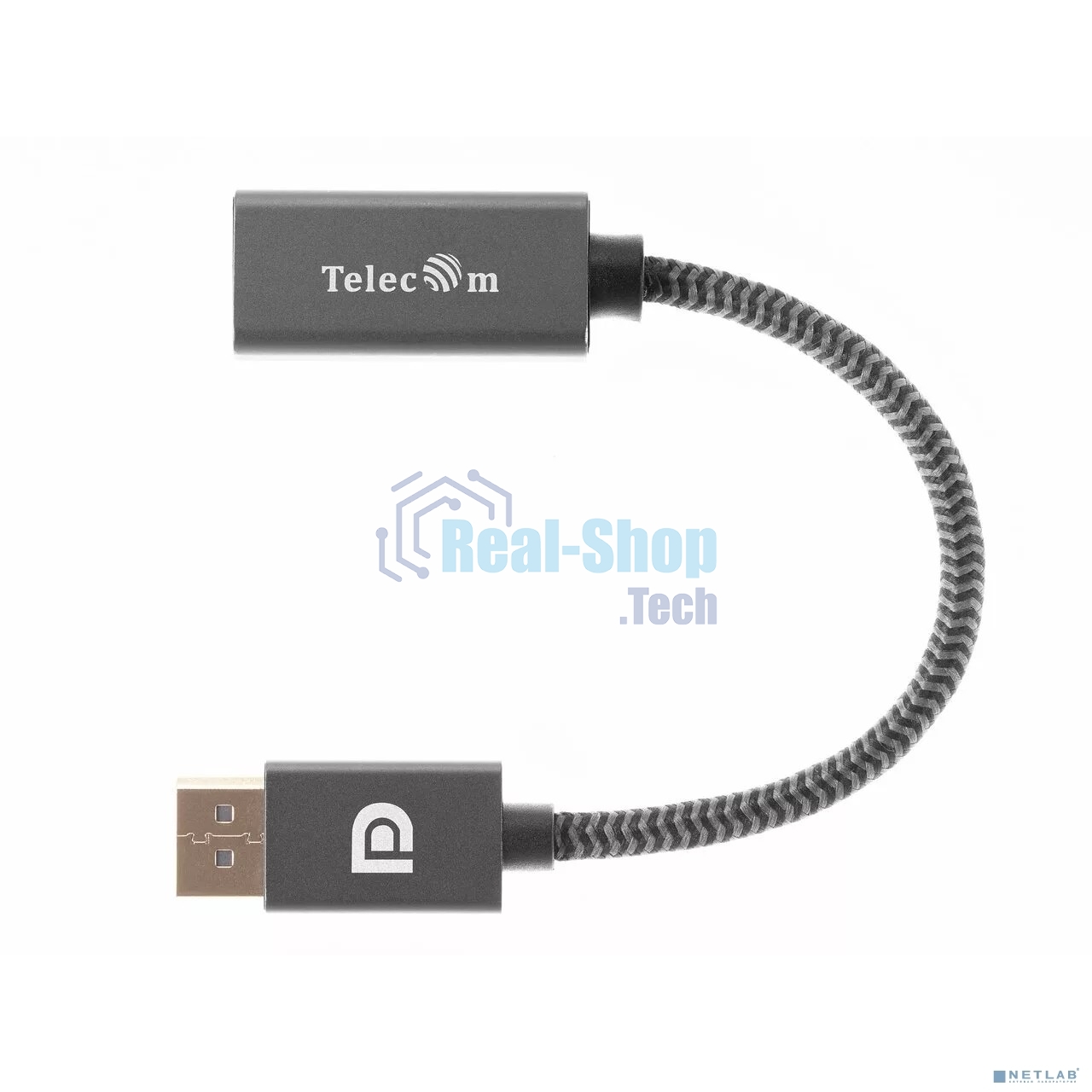 Кабель-переходник DP --> HDMI-F 0.2m, серый металлик, оплетка, 4K@60Hz, Telecom (TA560)