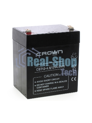 Батарея для ИБП CROWN CBT-12-4.5, напряжение 12В, емкость4,5 А/Ч, размеры (мм)90х70х101, вес 1,48 кг, тип клеммы - F2, тип АКБ - свинцово кислотная с загущеным электролитом в гель, срок службы 6 лет