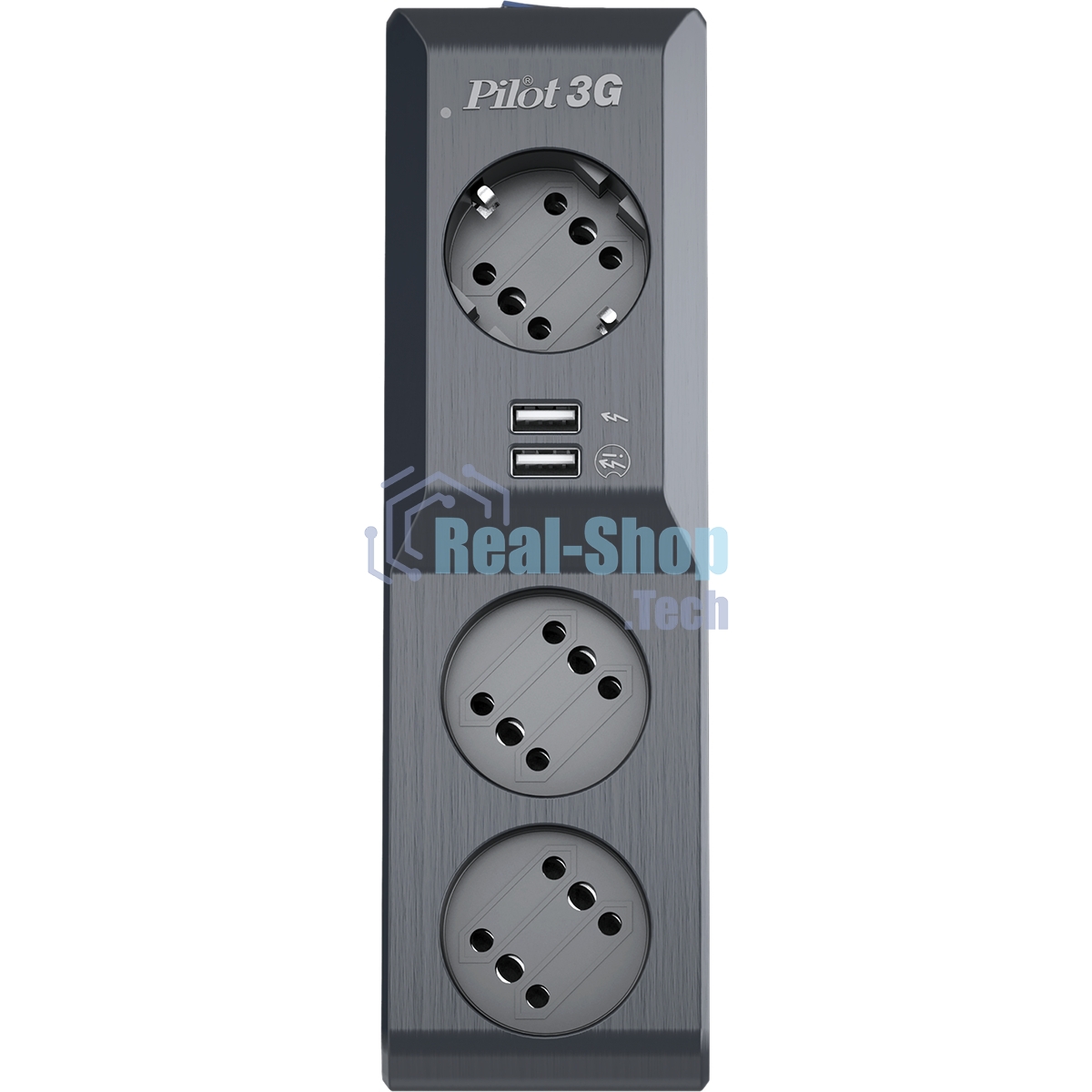 Сетевой фильтр Surge protector Pilot 3G 3xGP euro outlets, 10А/2.2 кВа, 2xUSB, 3m, черный