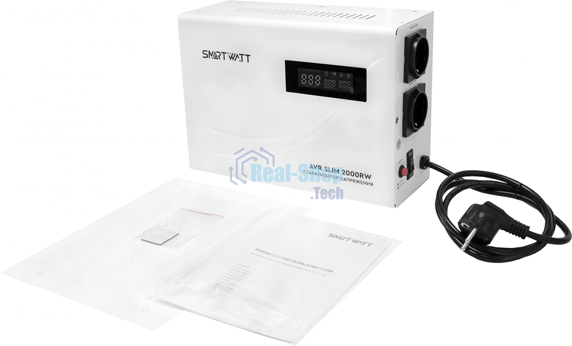 Настенный стабилизатор напряжения SMARTWATT AVR SLIM 2000RW (100W - 260W, 2000VA, 2 кВт, 50 Гц, розеток - 2, LED-дисплей