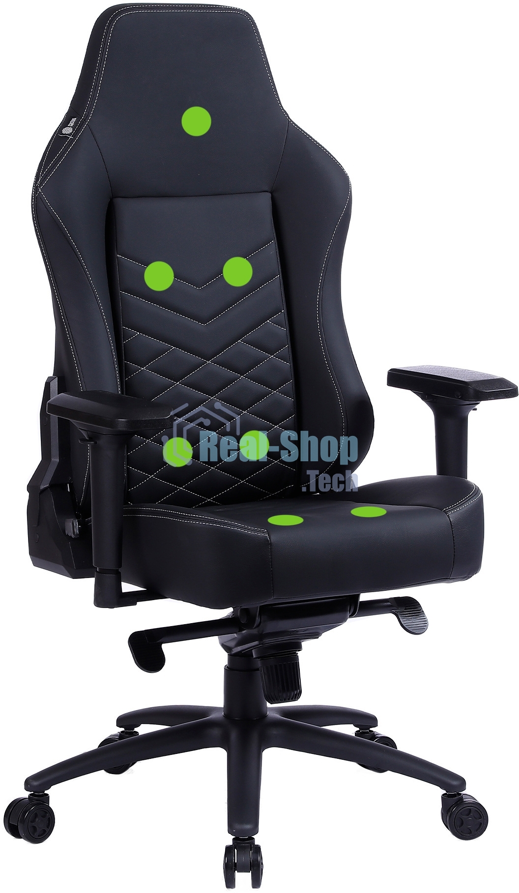Кресло Cactus CS-CHR-0112BL-M черный, экокожа, 120 кг, подголовник, регулируемые подлокотники, механизм качания