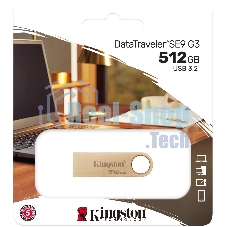 Флешка USB Kingston DataTraveler SE9 G3 (DTSE9G3/512Gb), 512Gb, USB 3.2 Gen 1, R/W 220/100, золотистый