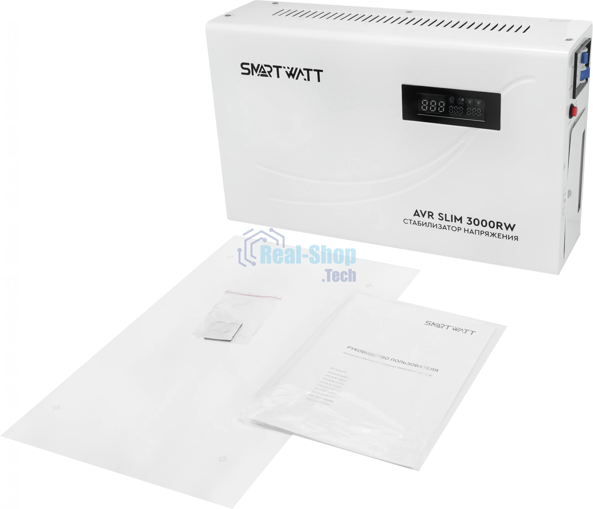 Настенный стабилизатор напряжения SMARTWATT AVR SLIM 3000RW (100W - 260W, 3000VA, 3 кВт, 50 Гц, LED-дисплей, релейный, Н