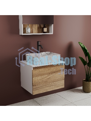 Комплект: тумба Bau Dream Blackwood 60, 1 ящик, раковина прямоугольная BAU Cerama 48х37, мрамор, смеситель Hotel Dream Black, черный матовый