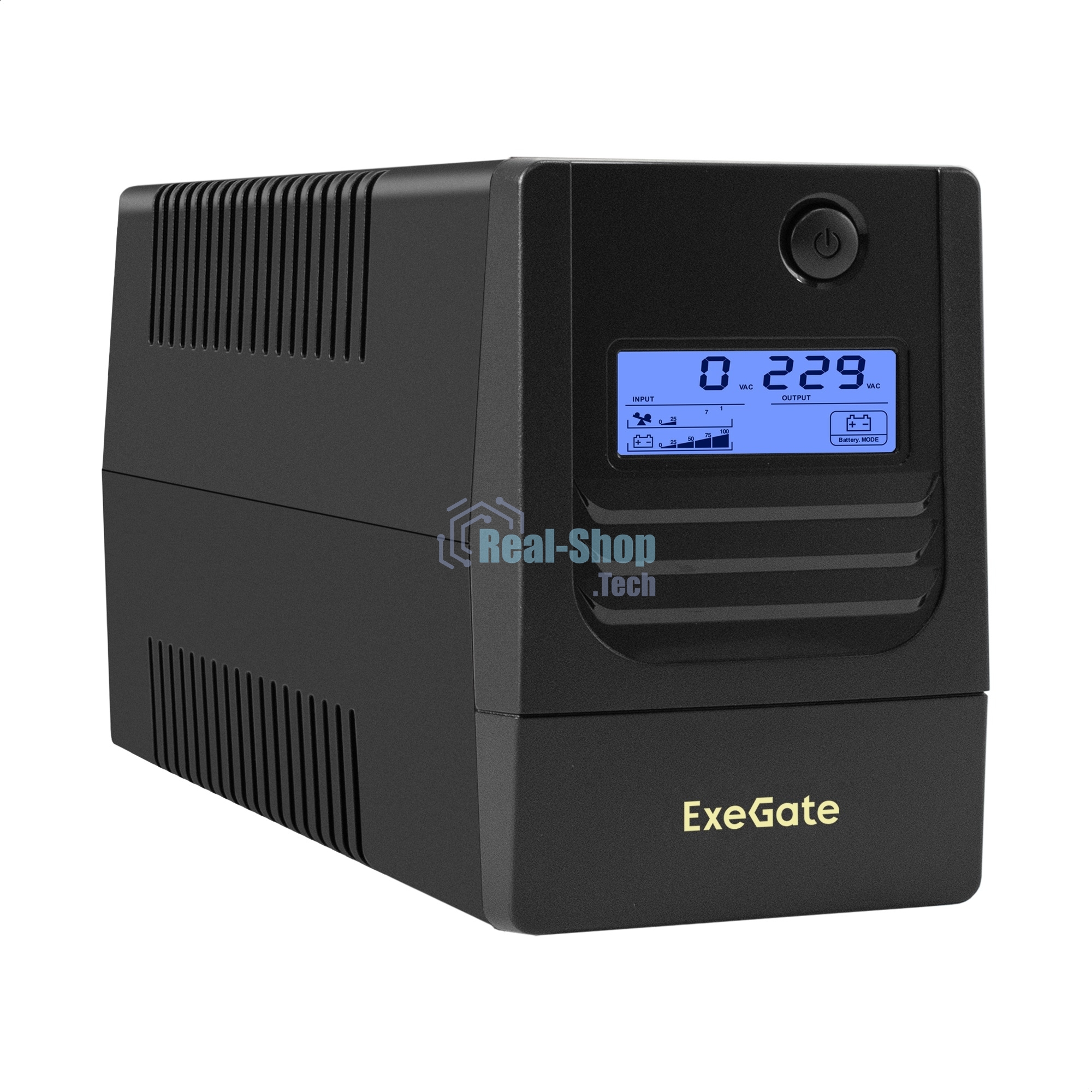 Источник бесперебойного питания ExeGate Smart LB-500.LCD.AVR.2SH.USB (500VA/300W, LCD, AVR, 2*Schuko, USB, батарея 12V 4.5Ah, Black)