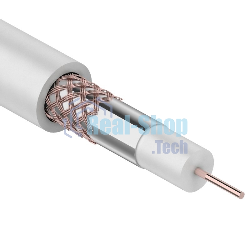 Кабель коаксиальный Rexant RG-59U+Cu, 75 Ом, Cu/Al/Cu, 64%, бухта 100 м, белый