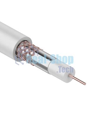 Кабель коаксиальный Rexant RG-59U+Cu, 75 Ом, Cu/Al/Cu, 64%, бухта 100 м, белый