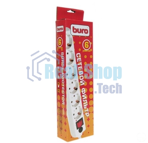 Сетевой фильтр Buro Сетевой фильтр, 6 розеток, 3 метра, белый