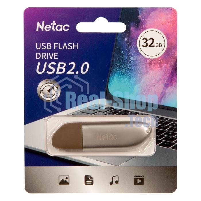 Флешка USB Netac U352 (NT03U352N-032G-20PN), 32Gb, USB 2.0, R/W 50/15, серебристый