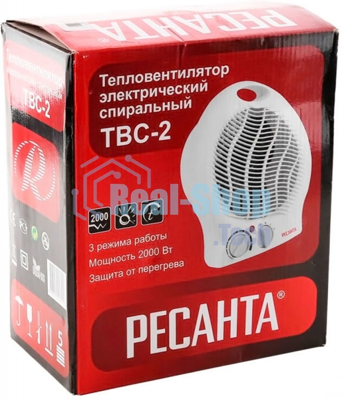 Тепловентилятор Ресанта ТВС-2 [67/2/2] спиральный,/1000/2000 Вт, защита от перегрева