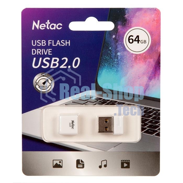 Флешка USB Netac U116 (NT03U116N-064G-20WH), 64Gb, USB 2.0, R/W 70/30, белый