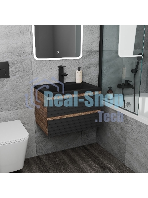 Тумба под раковину Bau Stil Loft black brushed, раковина кварцевая BAU Stil 58, черный металлик