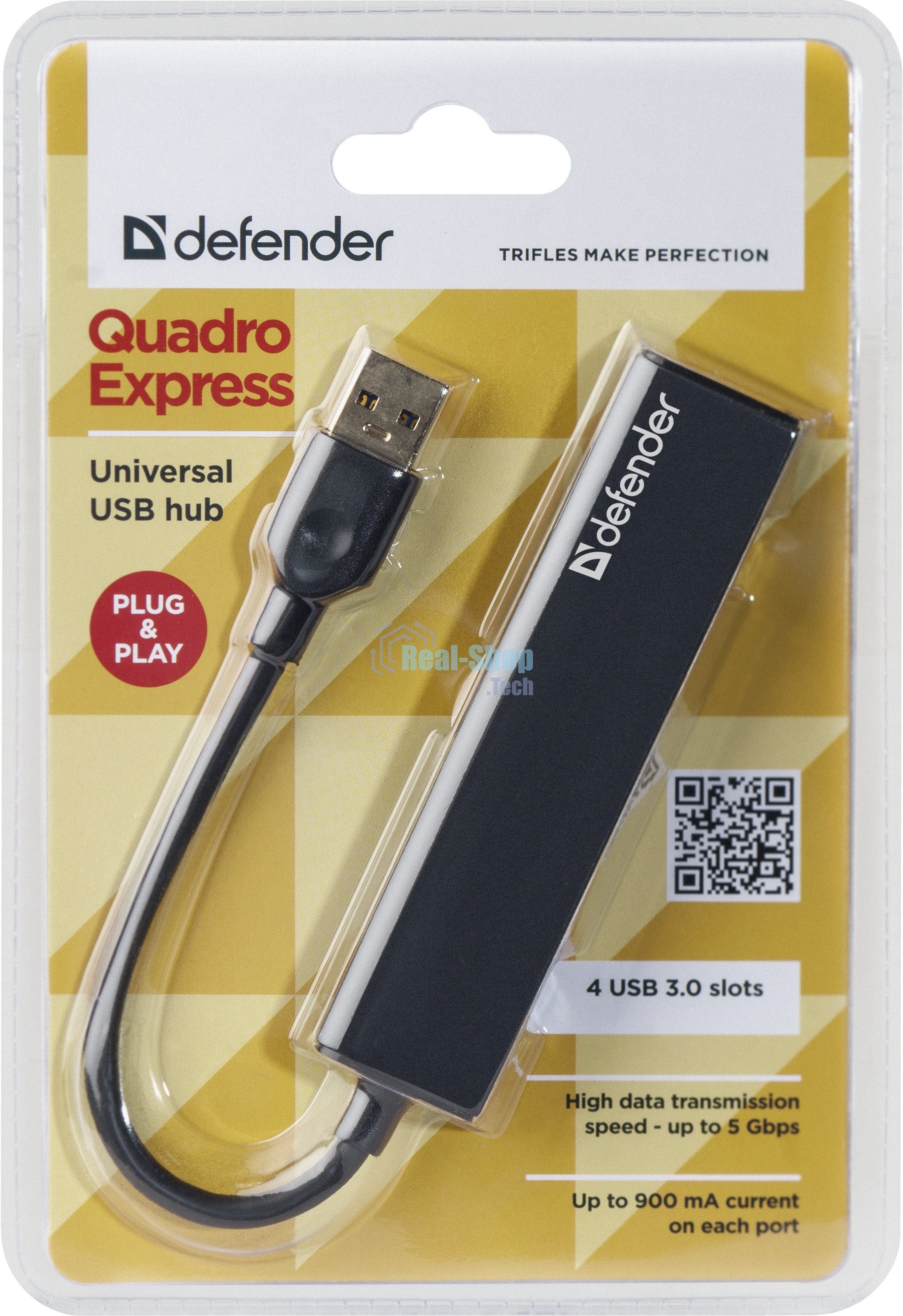 USB-концентратор Defender Quadro Express, USB 3.0, USB 4 порта, USB