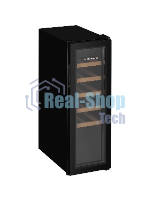 Винный шкаф Kuppersberg RSW 81, отдельностоящий, High-Tech, объем 45 л, вместимость 12 бутылок, диапазон температуры 5-20 градусов, механическое открытие двери, 5 полок из бука, LCD дисплей, уровень шума 38 дБ, черный