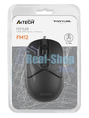 Мышь проводная A4Tech Fstyler FM12 черный, 1200 dpi, USB, кнопки - 3