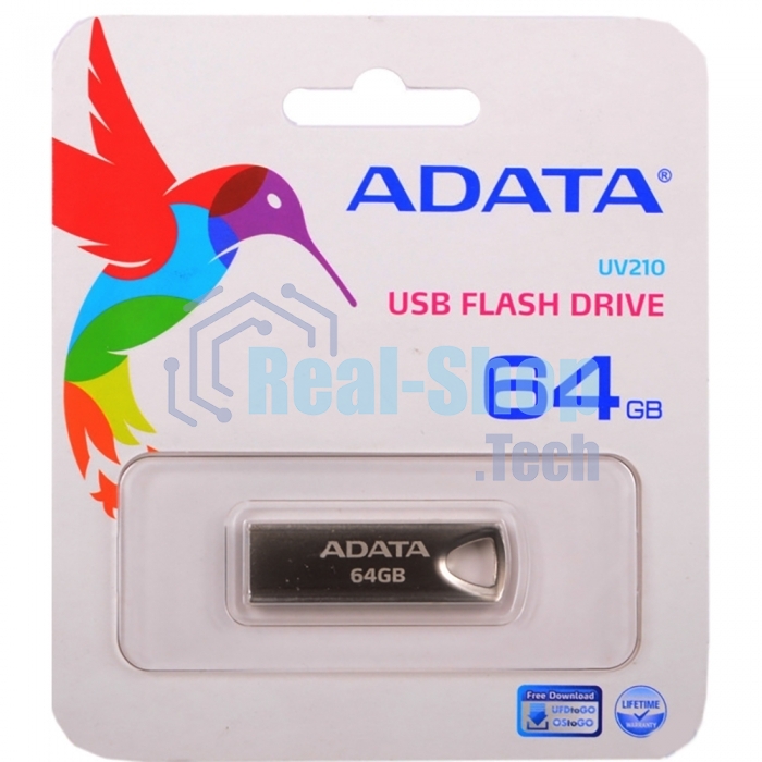 Флешка USB ADATA UV210 (AUV210-64G-RGD), 64Gb, USB 2.0, R/W 15/5, серебро