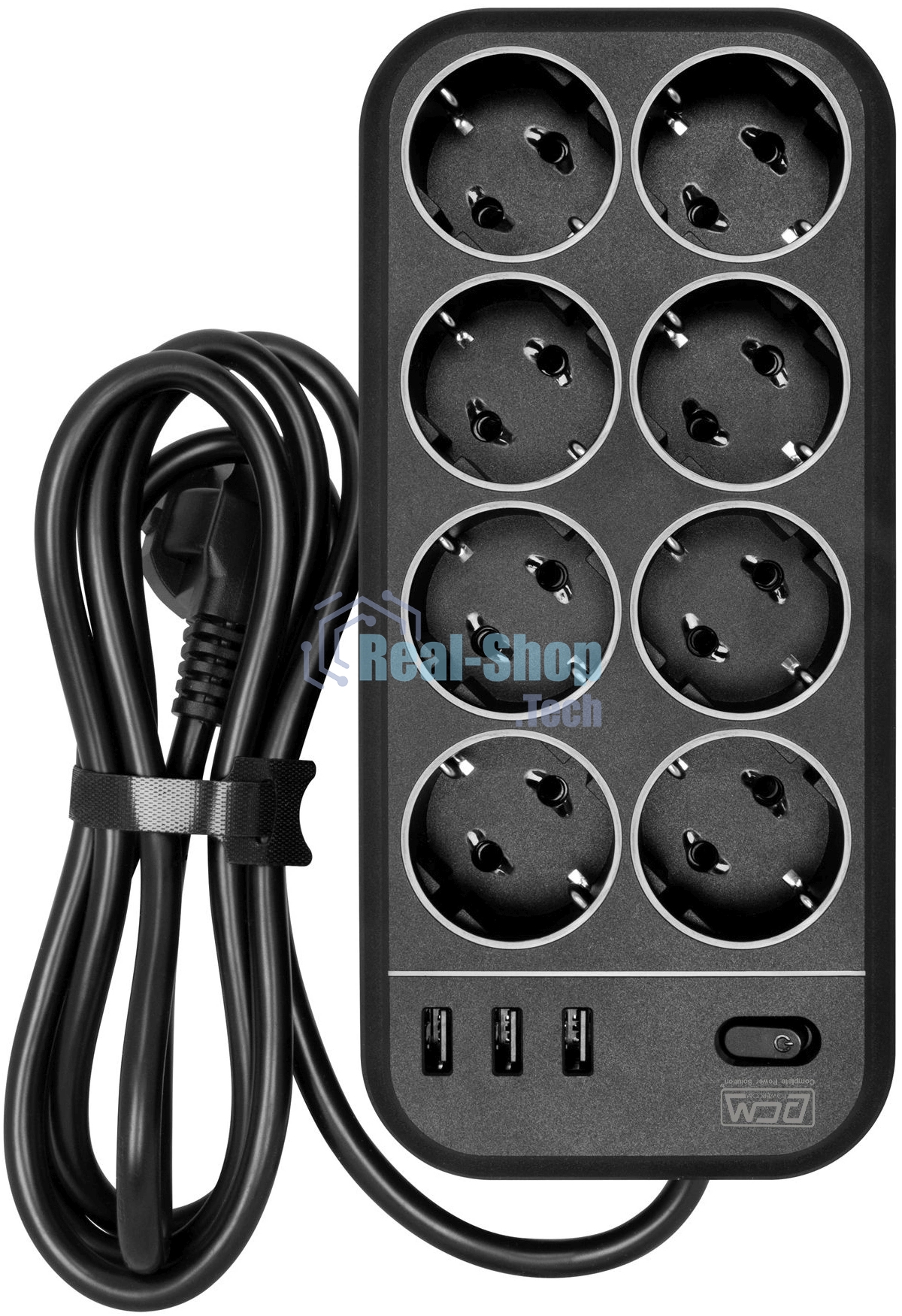 Сетевой фильтр Powercom SP-08 USB03AB 3,0 m 3.0м, 8 розеток, черный, коробка