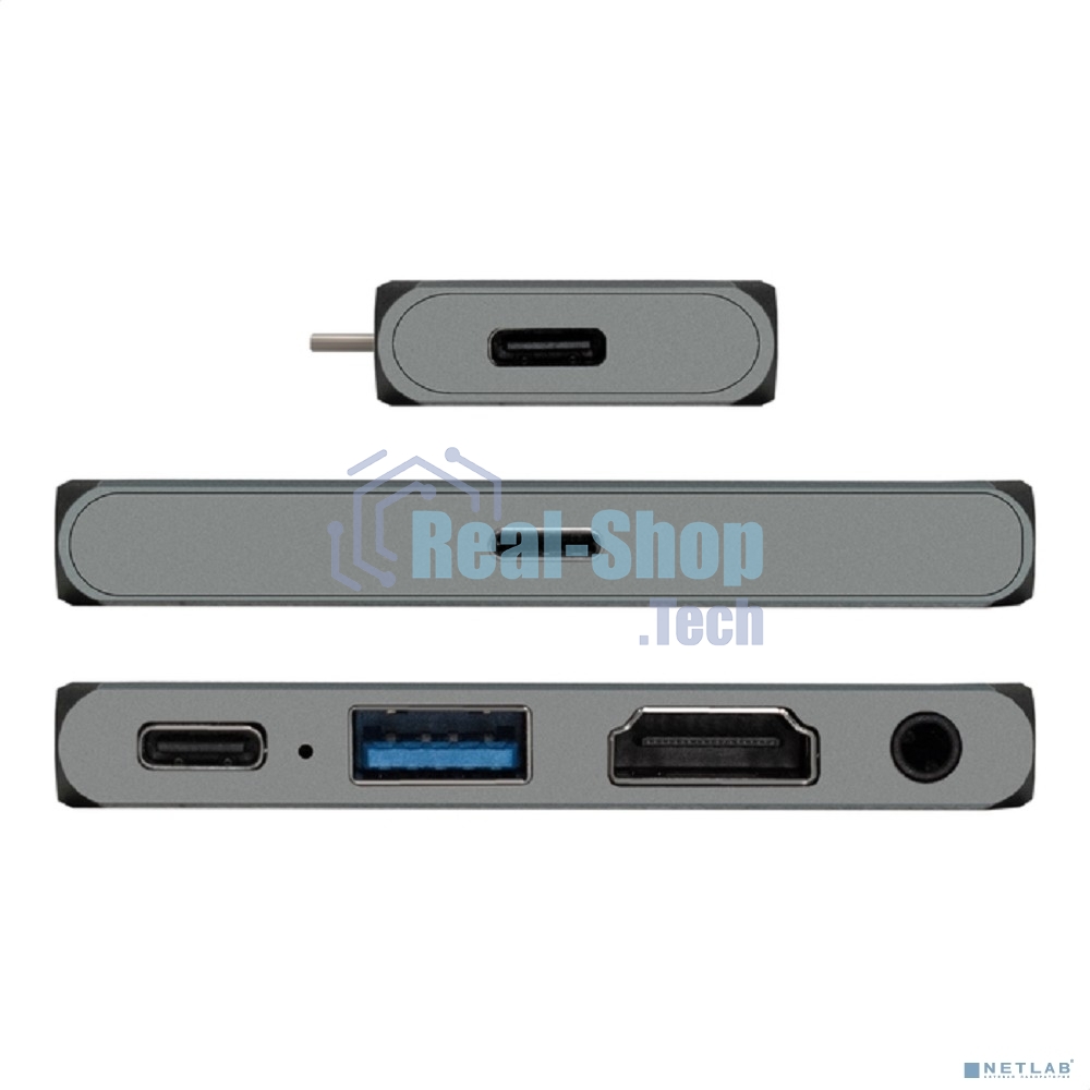 USB-концентратор 5-в-1 ExeGate DUB-31C/PD/HA (кабель-адаптер USB Type-C --> 1xUSB3.0 + Type-C DATA (480Mb/s) + PD 100W + HDMI 4K@30Hz + Audio, Plug&Play, подходит для iPad Pro и мобильных телефонов, серый)
