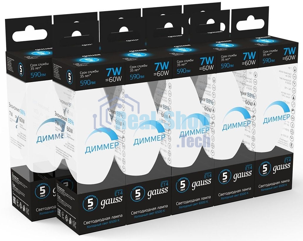 Лампа светодиодная Свеча Gauss 7W 590lm 6500К E14 диммируемая LED