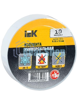 Изолента ПВХ 0.13х15мм (рул.10м) бел. IEK UIZ-13-10-10M-K01