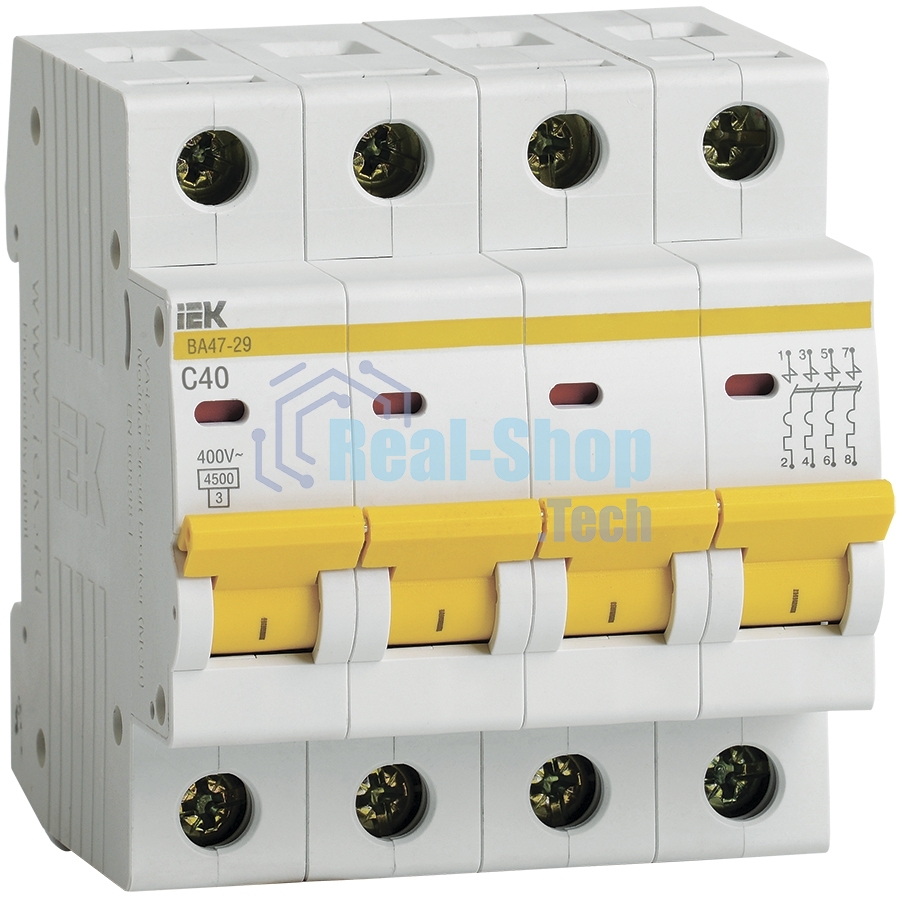 Выключатель автоматический IEK MVA20-4-040-C ВА47-29 4Р 40А 4,5кА х-ка С IEK