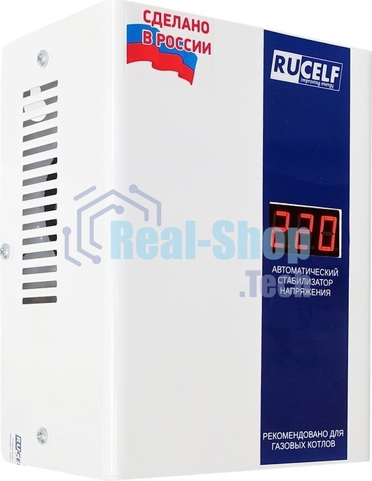 Стабилизатор RUCELFКОТЕЛ-1200 релейный настенный, Активная мощность 1.20 кВт, Тип входного напряжения однофазное 130-265 В, Точность стабилизации 8%, Количество ступеней стабилизации 4, Выходное напряжение 202-238 В, частота 50 Гц, Форма выходного сигнала синусоида без искажений, IP20, Выходные розетка 1шт, Габариты (ШхВхГ) 135х203х93 мм, масса 3кг.
