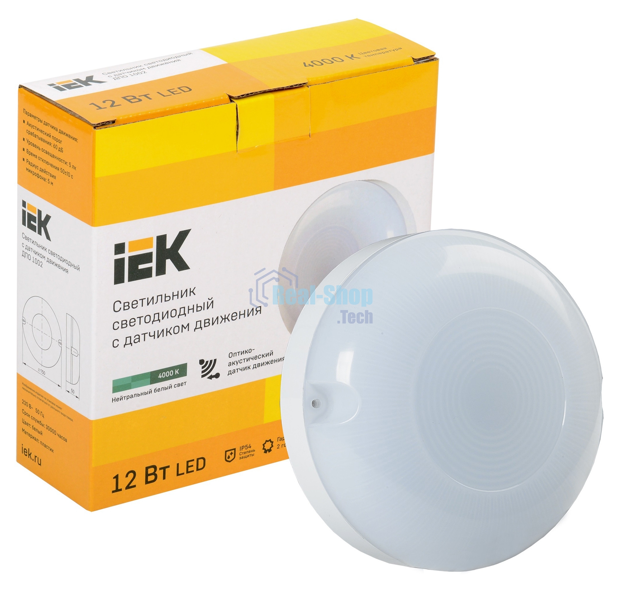 Светильник IEK LDPO3-1002-012-4000-K01LED ДПО 1002 12Вт 4000K IP54 с акуст.датч.