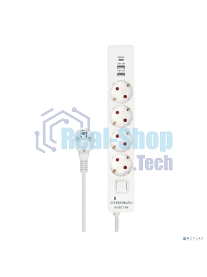 Сетевой фильтр Гарнизон EPS-OP-4-CU2-W-2 2.0 Мультипорт 4 р, 10А, 1xType-C PD, 2 х USB QC, 2 м, ур.защиты 4+, белый, пак (21449)
