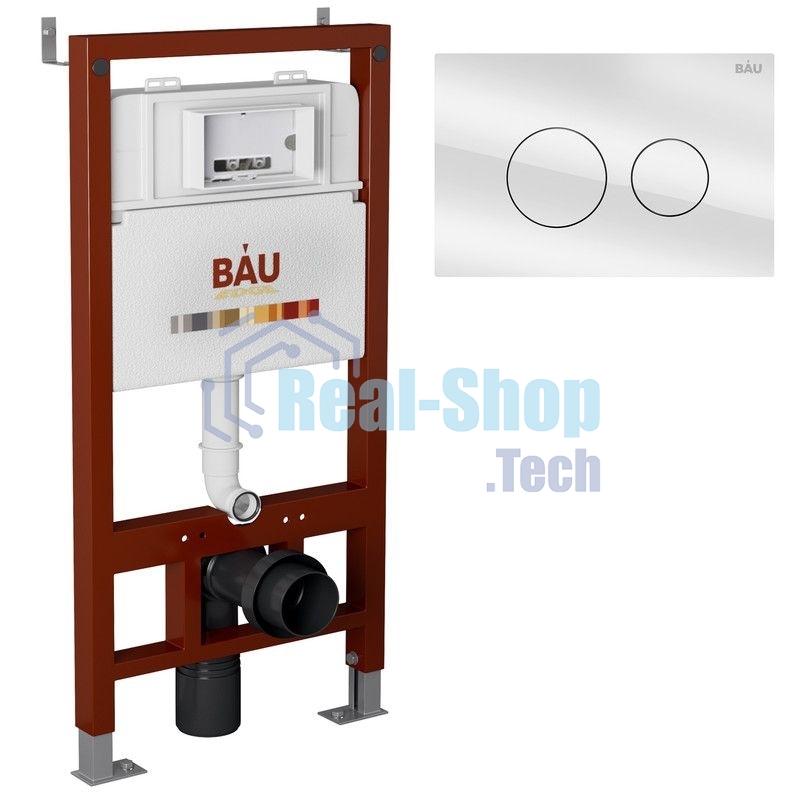 Инсталляция BAU PRO для подвесного унитаза, клавиша смыва из стекла BAU Dream дизайнерская, белая