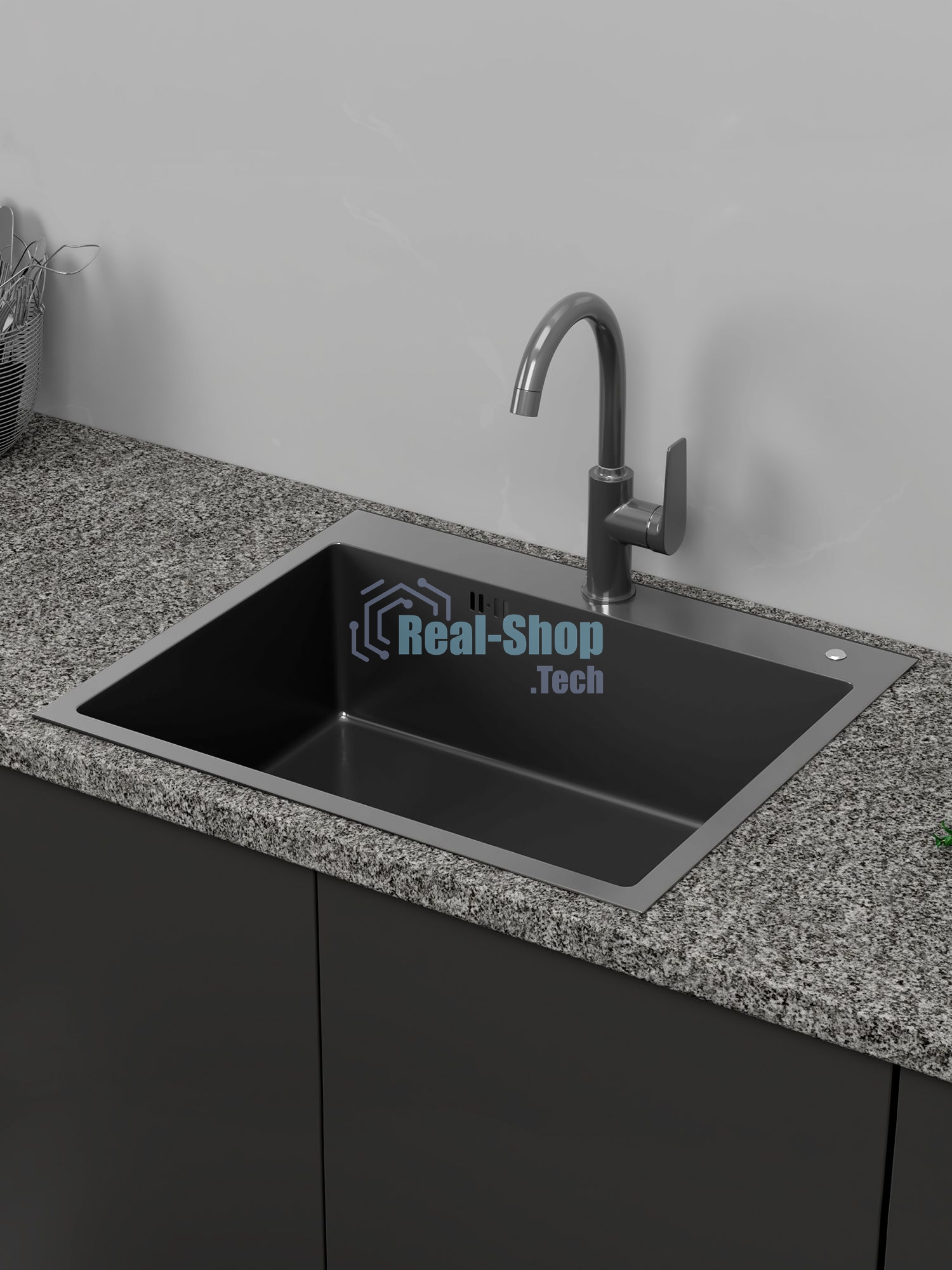 Мойка кухонная из нержавеющей стали BAUEDGE SOUL KT6050B NANO BLACK, сифон EASY CLEAN в комплекте