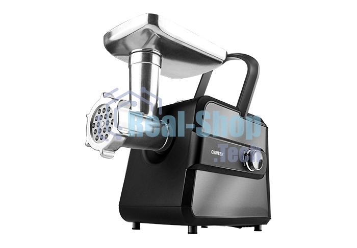 Мясорубка электрическая Centek CT-1623 серый, 2200 Вт, 2.2 кг/мин, реверс, защита от перегрузки, металлический лоток, насадки - 4