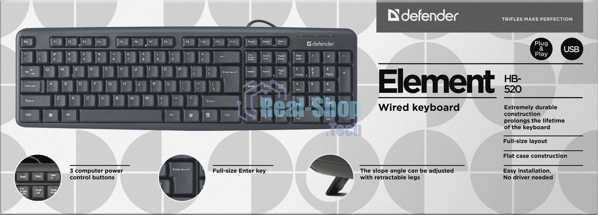 Клавиатура проводная Defender Element HB-520, USB, черный