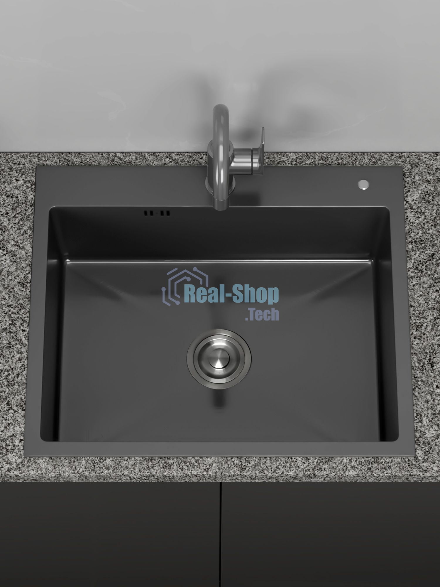 Мойка кухонная из нержавеющей стали BAUEDGE SOUL KT6050B NANO BLACK, сифон EASY CLEAN в комплекте