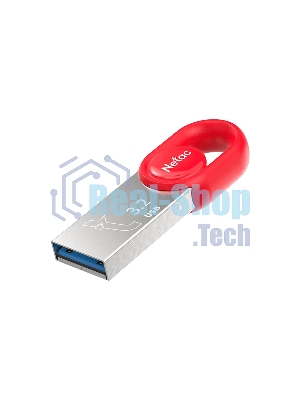 Флешка USB Netac UM2 (NT03UM2N-128G-32RE), 128Gb, USB 3.0, R/W 130/50, серебристый/красный
