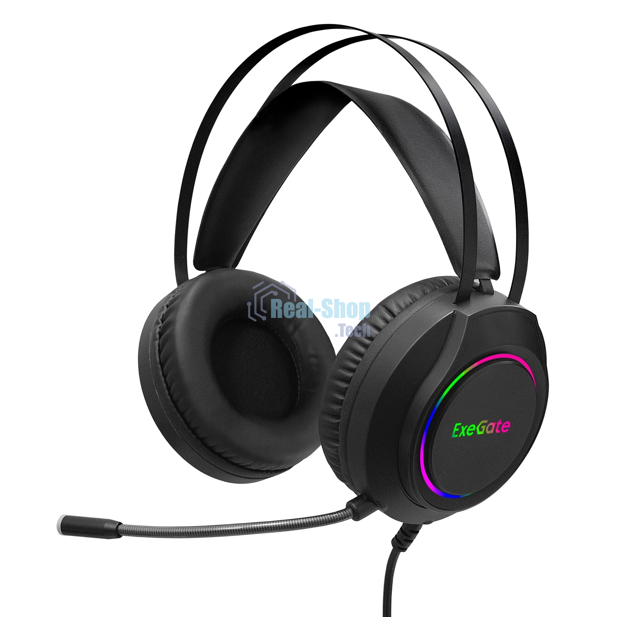 Гарнитура Exegate Cosmos HS-702GL чёрный, проводная, USB, виртуальный звук 7.1, подсветка