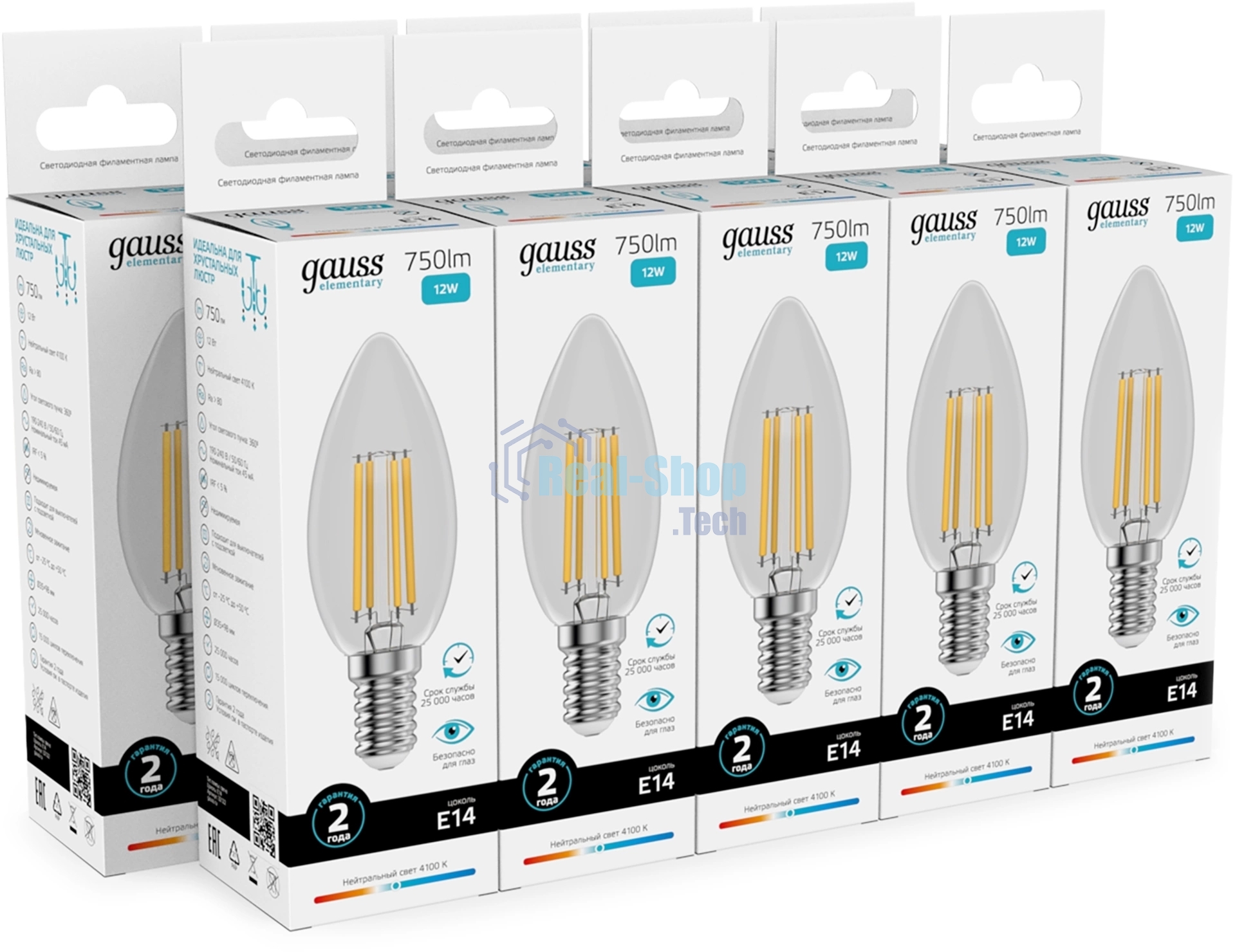 Лампа светодиодная филаментная Gauss Filament 12Вт цок.:E14 свеча св.свеч.бел.нейт. (упак.:10шт)