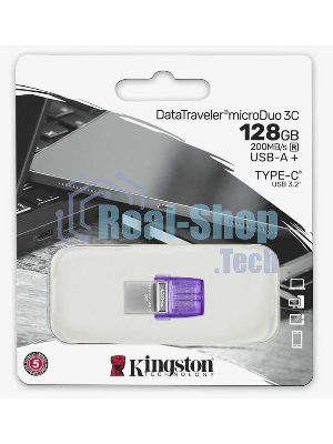 Флешка USB Kingston DataTraveler microDuo 3C (DTDUO3CG3/128Gb), 128Gb, USB 3.2 Gen 1/Type-C, R/W 200/15, фиолетовый