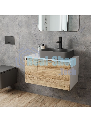 Комплект: тумба Bau Dream Blackwood 80, раковина BAU Cerama 48х37, темно-серая, смеситель Hotel Black, черный матовый