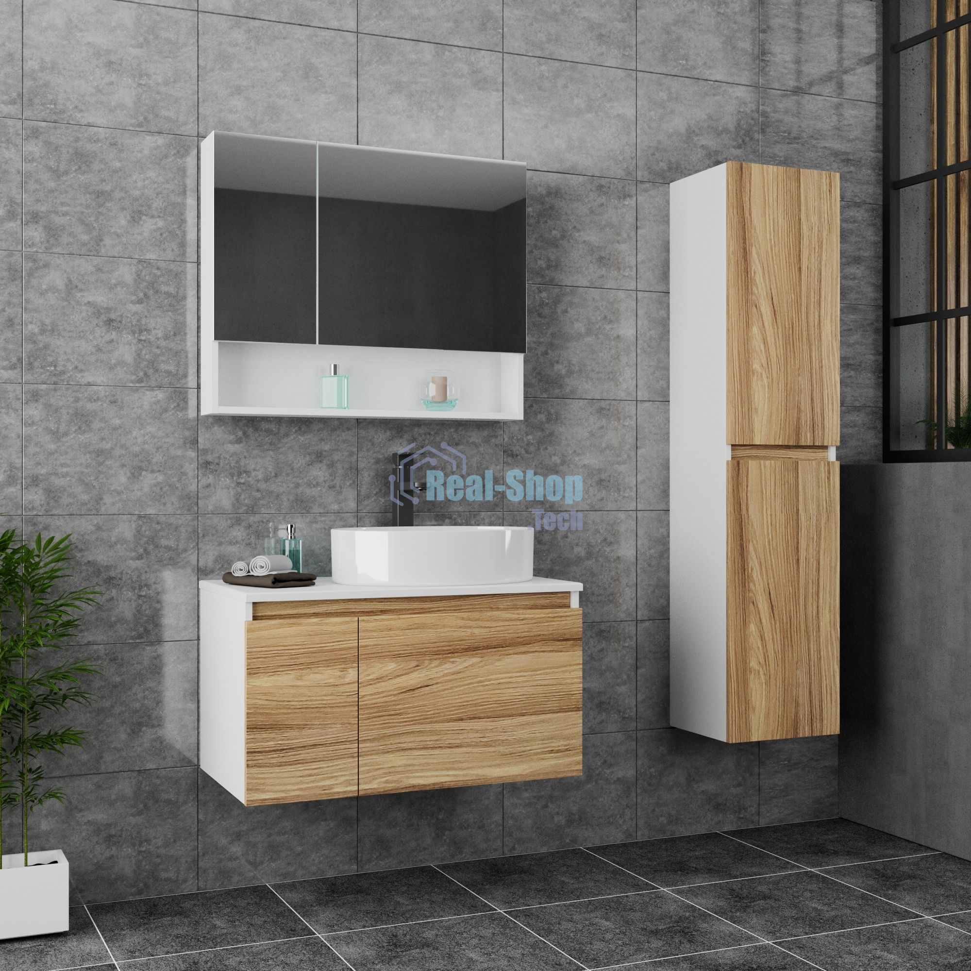 Комплект для ванной, 3 предмета (Тумба Bau Dream Blackwood 80, раковина BAU Nimb 50х36, смеситель для раковины высокий Hotel Black, черный)