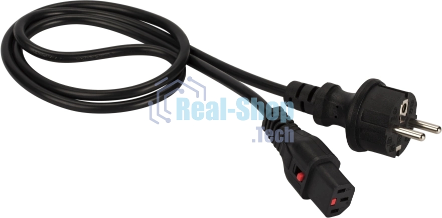 Шнур питания Lanmaster с блокировкой C13-Schuko прямая, 3х0.75, 220В, 10А, черный, 1 метр