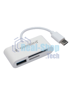 Кард-ридер Gembird FD2-MSD-2/белый/SD/SDHC/SDXC/TF/MicroSD/USB 2.0/USB Type-C (2.0)/пластик
