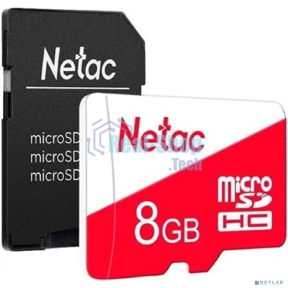 Флеш карта Netac P500 ECO MicroSDHC 8Gb C10 NT02P500ECO-008G-R,, адаптер в комплекте