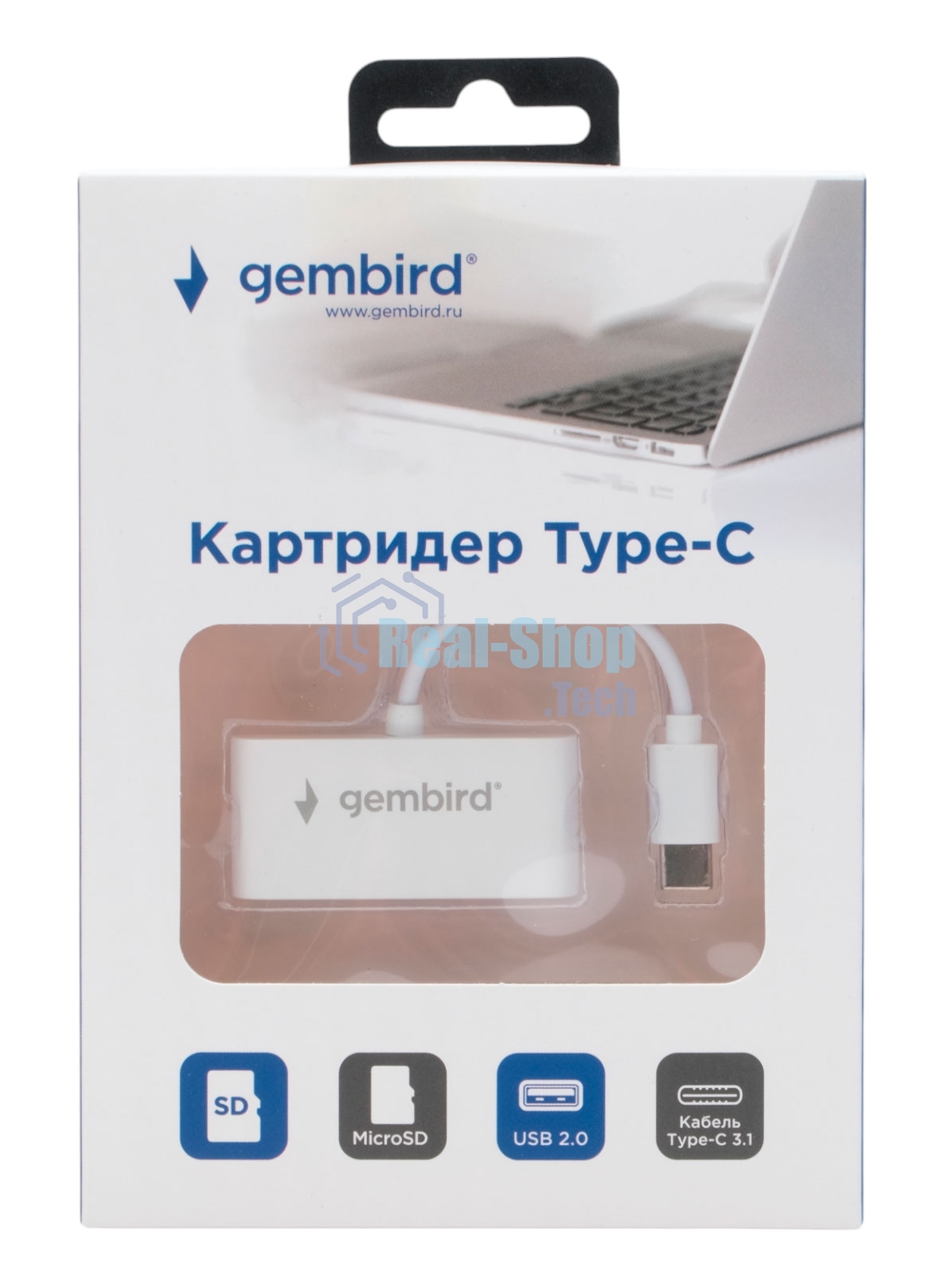 Кард-ридер Gembird FD2-MSD-2/белый/SD/SDHC/SDXC/TF/MicroSD/USB 2.0/USB Type-C (2.0)/пластик