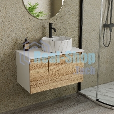 Комплект: тумба Bau Dream Blackwood 80, Раковина круглая накладная BAU Element D41, мрамор, смеситель Hotel Dream Black, черный матовый