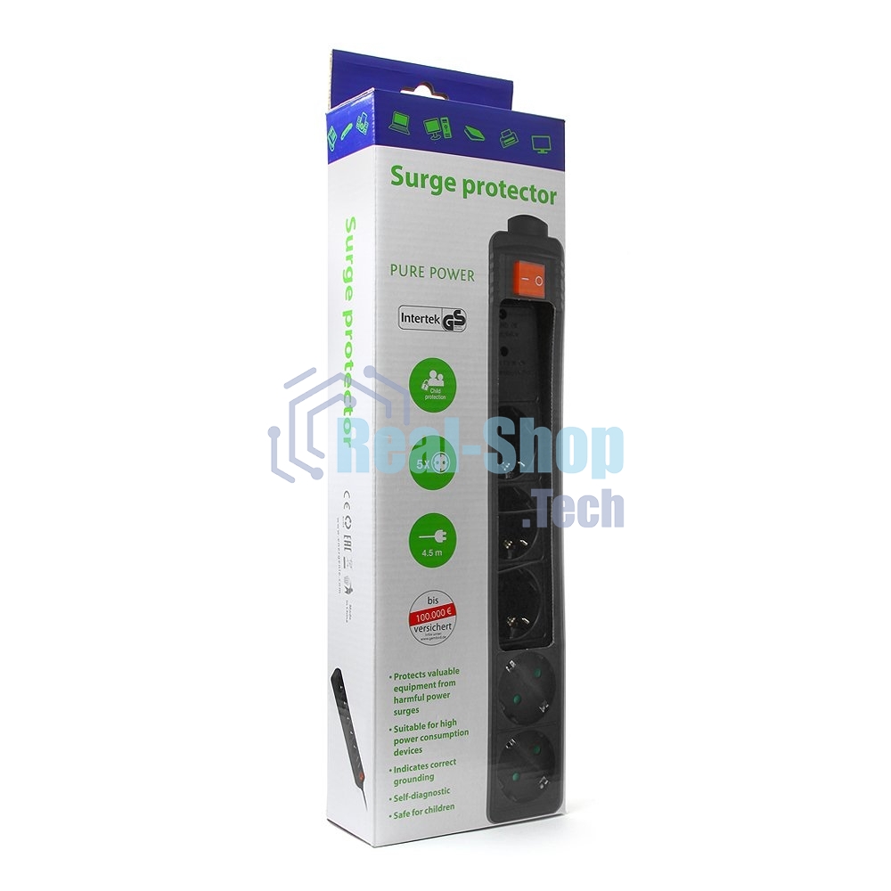 Сетевой фильтр Energenie Сетевой фильтр SPG5-C-15 4.5m 16А. черный. 