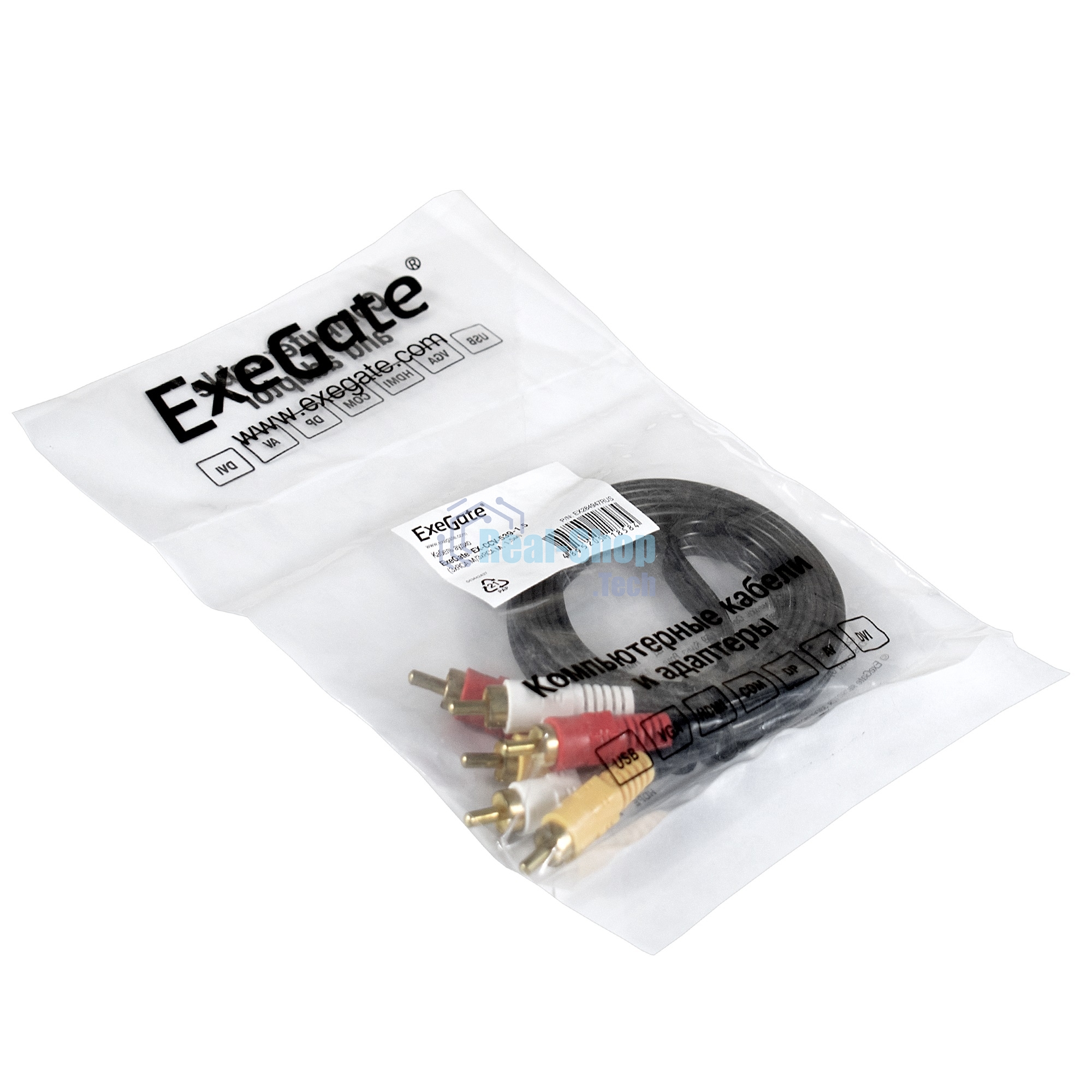 Кабель аудио Exegate EX284947RUS EX-CCV-539-1.5 (3xRCA M/3xRCA M, 1,5м)