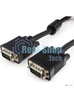 Кабель VGA Premium Cablexpert CC-PPVGA-15M-B, 15M/15M, 15м, черный, тройной экран, феррит.кольца, пакет