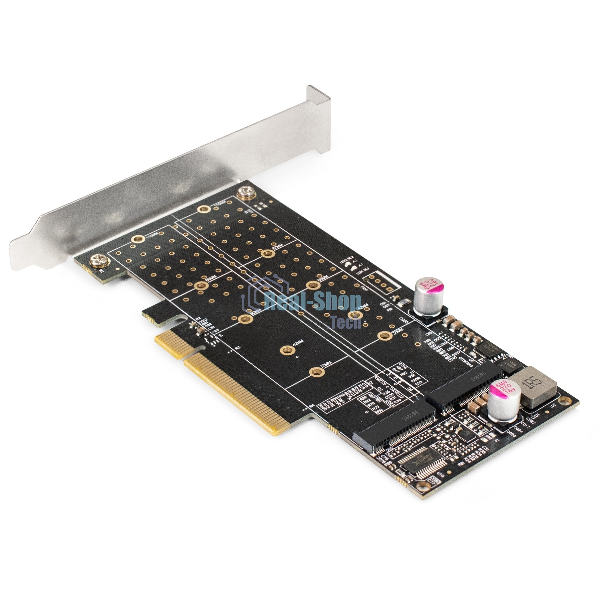 Переходник ExeGate EXE-597E2 (2 x M.2 M key -> PCI-E x8 v3.0, для установки двух SSD M.2 2230/2242/2260/2280/22110 M key NGFF в слот PCI-E, материнская плата должна быть c функции Bifurcation PCI-E)